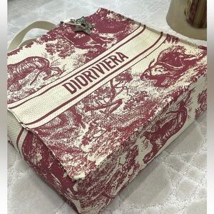 Christian Dior Riviera Red and Cream Straw Tote